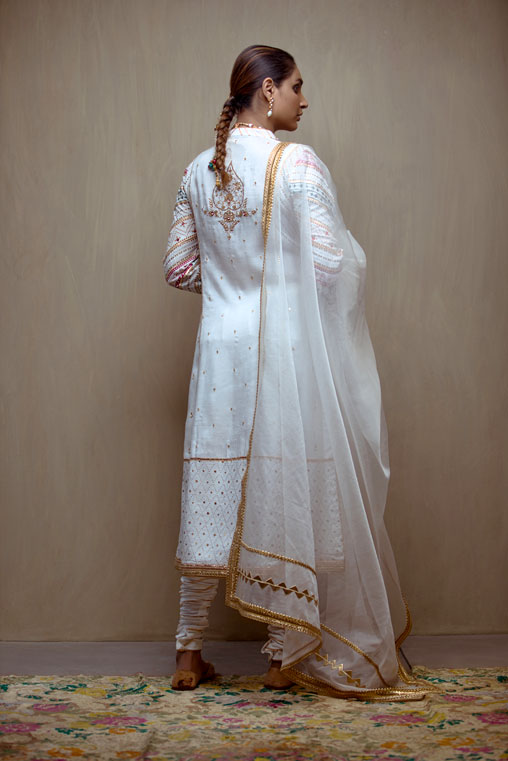 White Hand-Embellished Cotton Silk Salwar Kameez (3-Piece) - Image 4