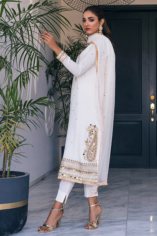 White Gota & Mirror Work Crepe Silk Salwar Kameez (3-Piece) - Image 5