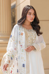 White Pani-Mirror Georgette Chiffon Salwar Kameez (3-Piece) - Image 3