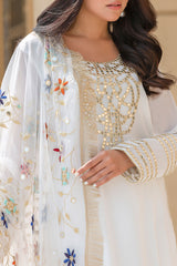 White Pani-Mirror Georgette Chiffon Salwar Kameez (3-Piece) - Image 4