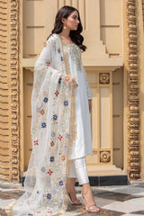 White Pani-Mirror Georgette Chiffon Salwar Kameez (3-Piece) - Image 6