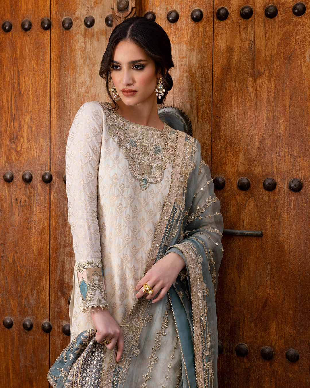 White Karandi Embroidered Salwar Kameez (3-Piece) - Image 4