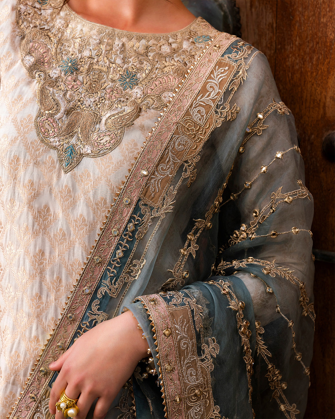 White Karandi Embroidered Salwar Kameez (3-Piece) - Image 6