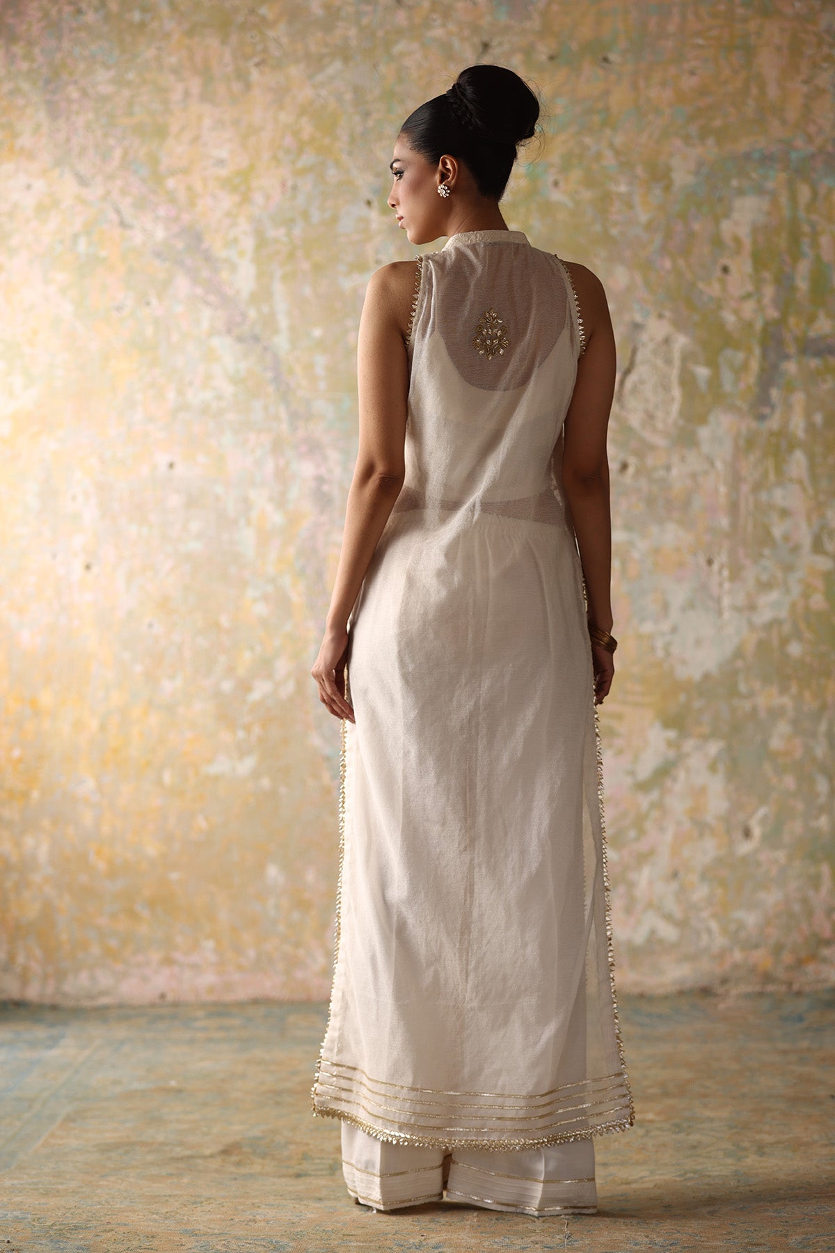 White Embroidered Khaadi Net & Silk Long Jacket (2-Piece) - Image 3