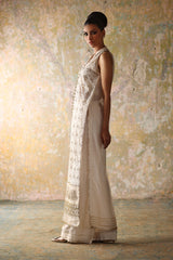 White Embroidered Khaadi Net & Silk Long Jacket (2-Piece) - Image 5