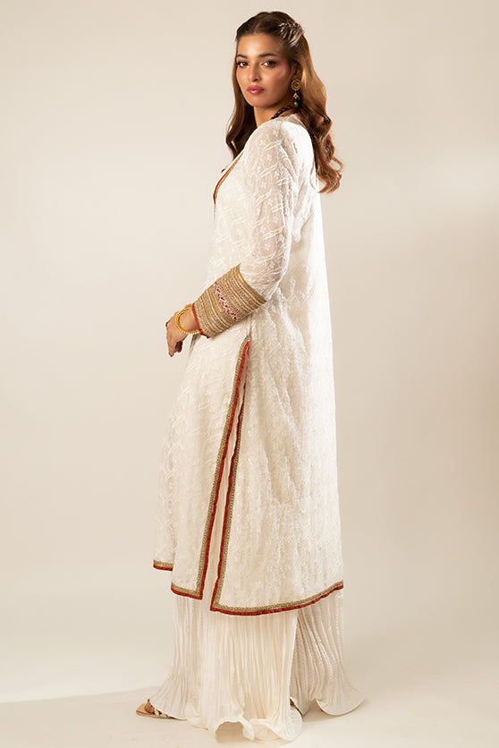 White Embroidered Khaadi Net & Silk Salwar Kameez (4-Piece) - Image 1