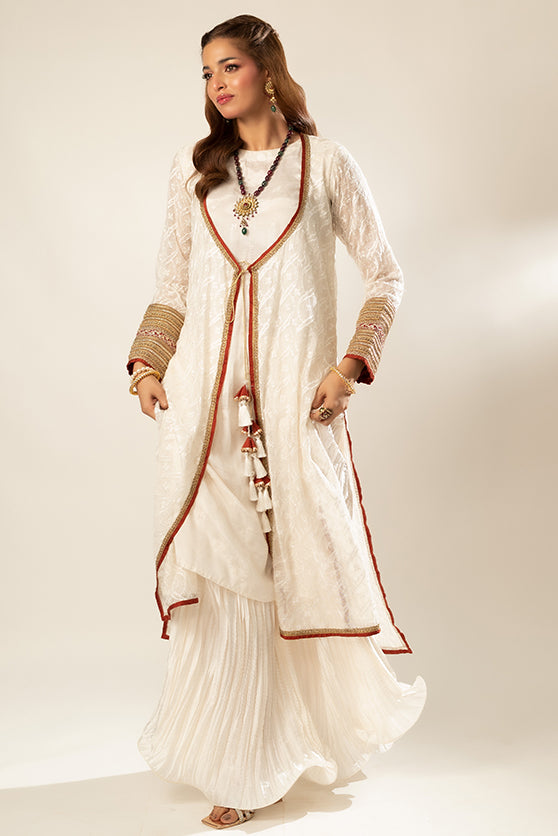 White Embroidered Khaadi Net & Silk Salwar Kameez (4-Piece) - Image 2