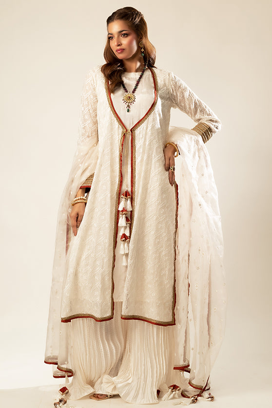 White Embroidered Khaadi Net & Silk Salwar Kameez (4-Piece) - Image 6
