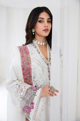 White Embroidered Korean Raw Silk Salwar Kameez (3-Piece) - Image 10