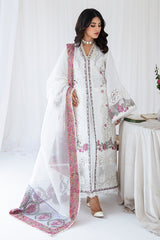 White Embroidered Korean Raw Silk Salwar Kameez (3-Piece) - Image 3