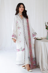 White Embroidered Korean Raw Silk Salwar Kameez (3-Piece) - Image 4