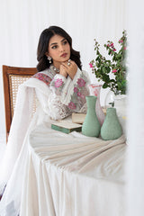 White Embroidered Korean Raw Silk Salwar Kameez (3-Piece) - Image 5
