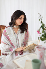 White Embroidered Korean Raw Silk Salwar Kameez (3-Piece) - Image 7