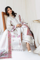 White Embroidered Korean Raw Silk Salwar Kameez (3-Piece) - Image 9