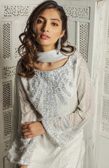 White Silver Gota Misouri Jamawar Kameez (3-Piece) - Image 2