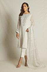 White Silver Gota Misouri Jamawar Kameez (3-Piece) - Image 3