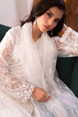 White Embroidered Net Salwar Kameez (3-Piece) - Image 3