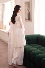 White Embroidered Net Salwar Kameez (3-Piece) - Image 6