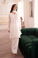 White Embroidered Net Salwar Kameez (3-Piece) - Image 8
