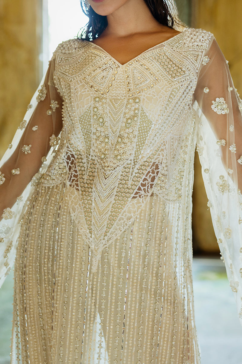 Pakistani White Embroidered Net Salwar Kameez (3-Piece) - Image 12