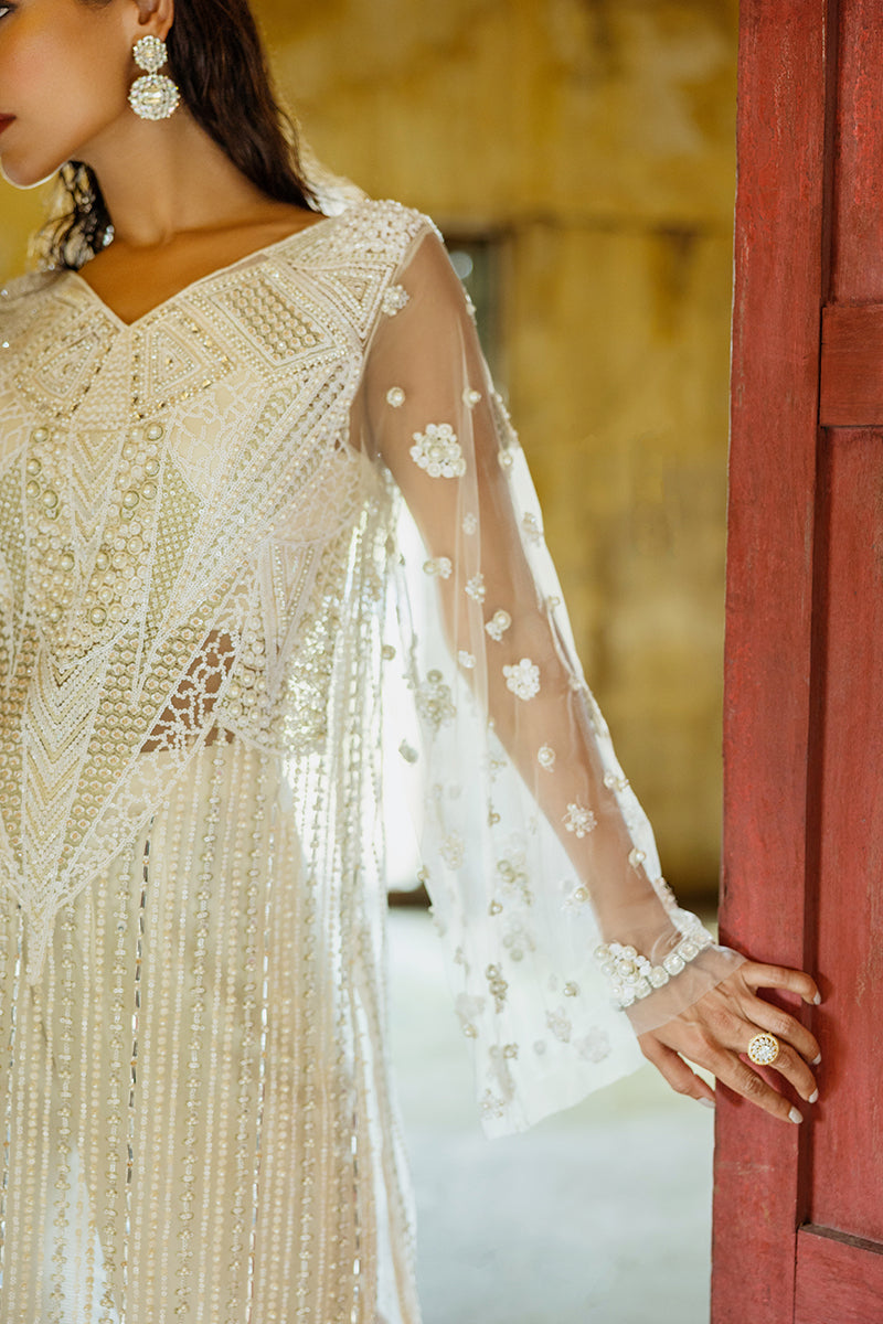 Pakistani White Embroidered Net Salwar Kameez (3-Piece) - Image 13