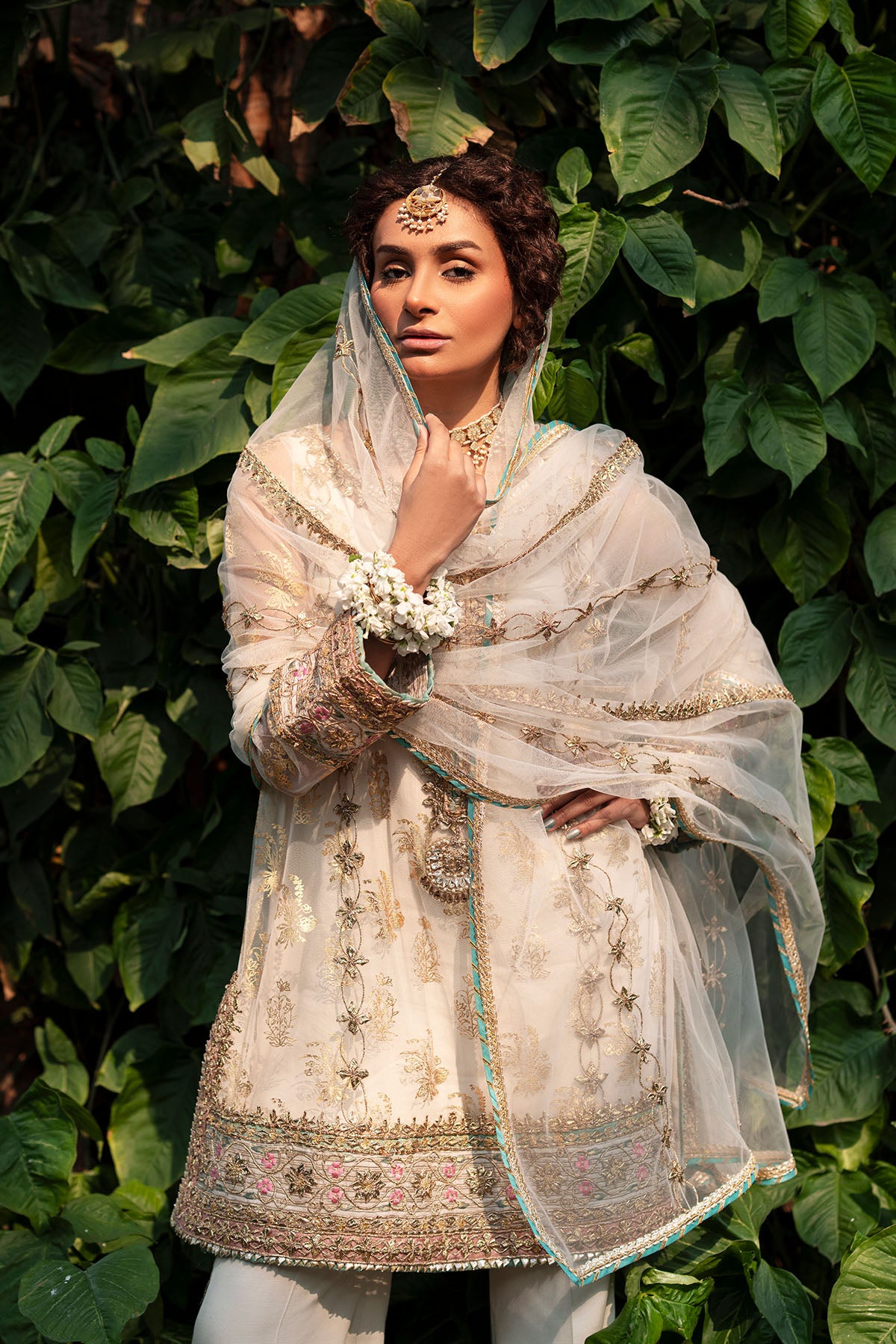 Pakistani White Gota Zari Net Salwar Kameez (3-Piece) - Image 1