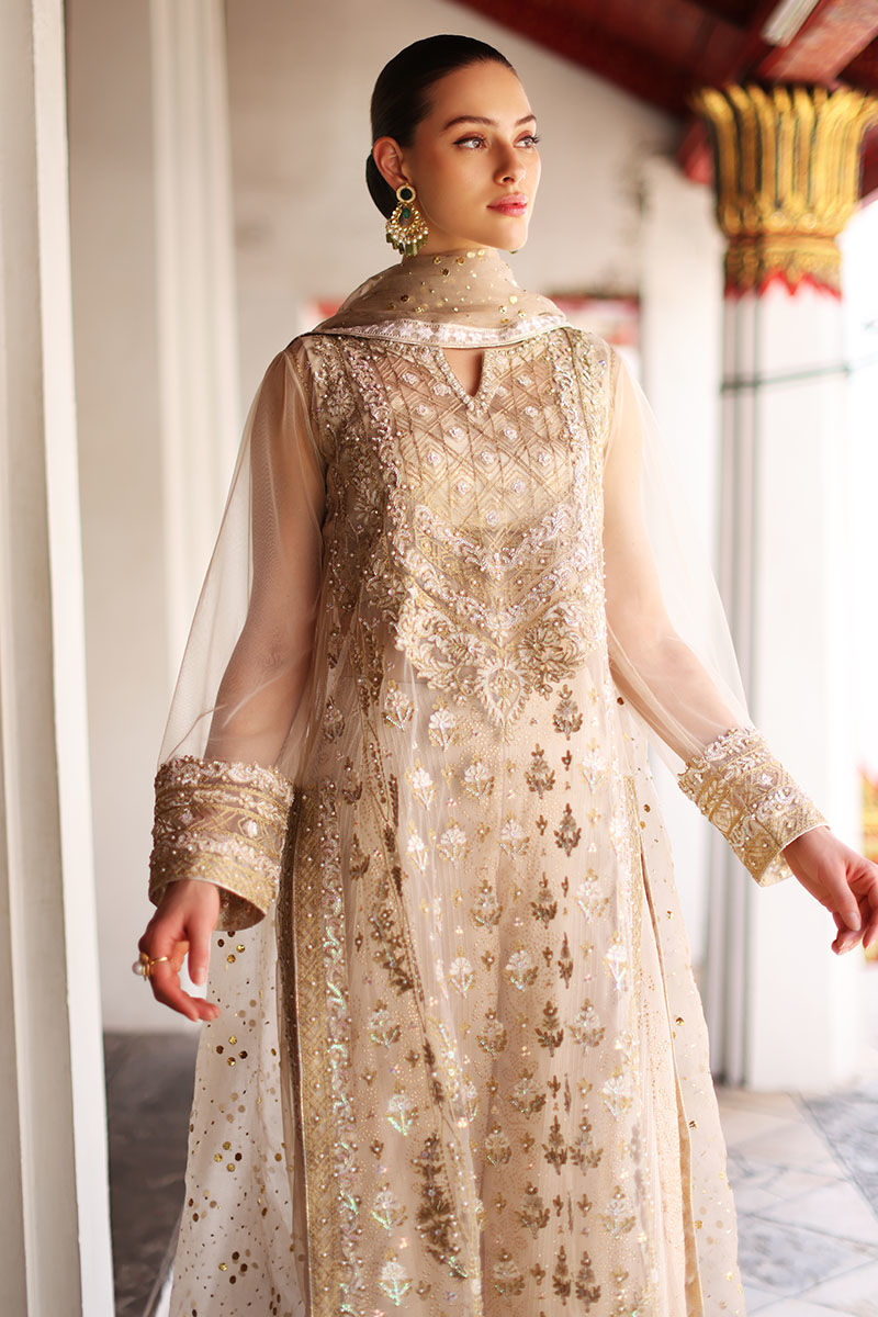 Pearly White Hand-Embellished Net Salwar Kameez (3-Piece) - Image 6