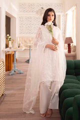 Pakistani White Embroidered Net Salwar Kameez (3-Piece) - Image 4