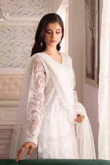 Pakistani White Embroidered Net Salwar Kameez (3-Piece) - Image 5
