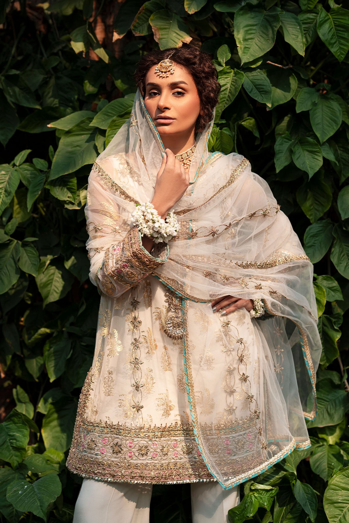 White Embroidered Net Salwar Kameez (3-Piece) - Image 2