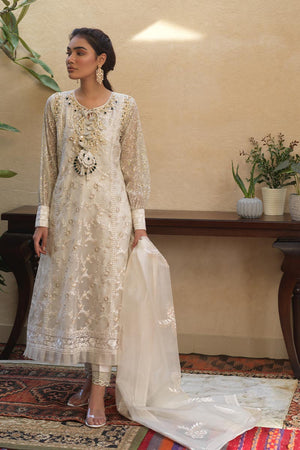 Pakistani White Embroidered Organza Salwar Kameez (3-Piece) - Image 1