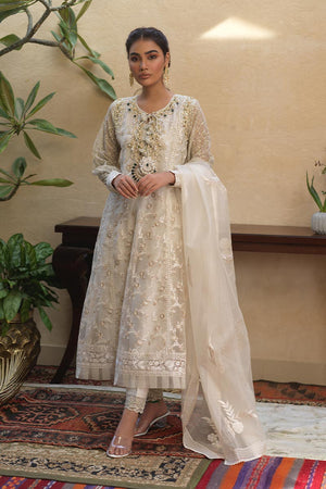 Pakistani White Embroidered Organza Salwar Kameez (3-Piece) - Image 2