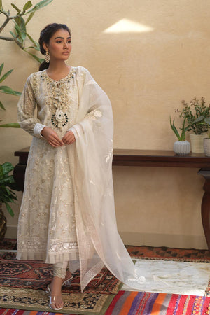 Pakistani White Embroidered Organza Salwar Kameez (3-Piece) - Image 3
