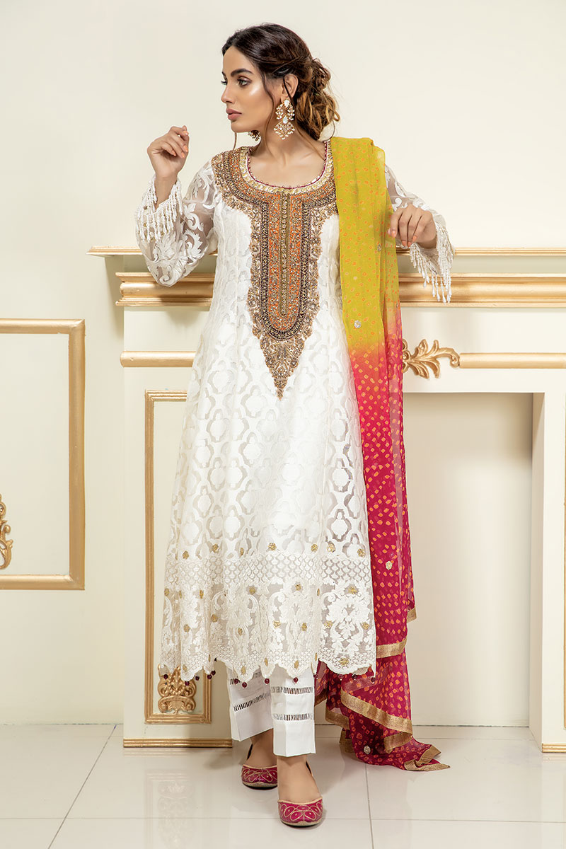 Pakistani White Gota Dabka Organza Salwar Kameez (3-Piece) - Image 1