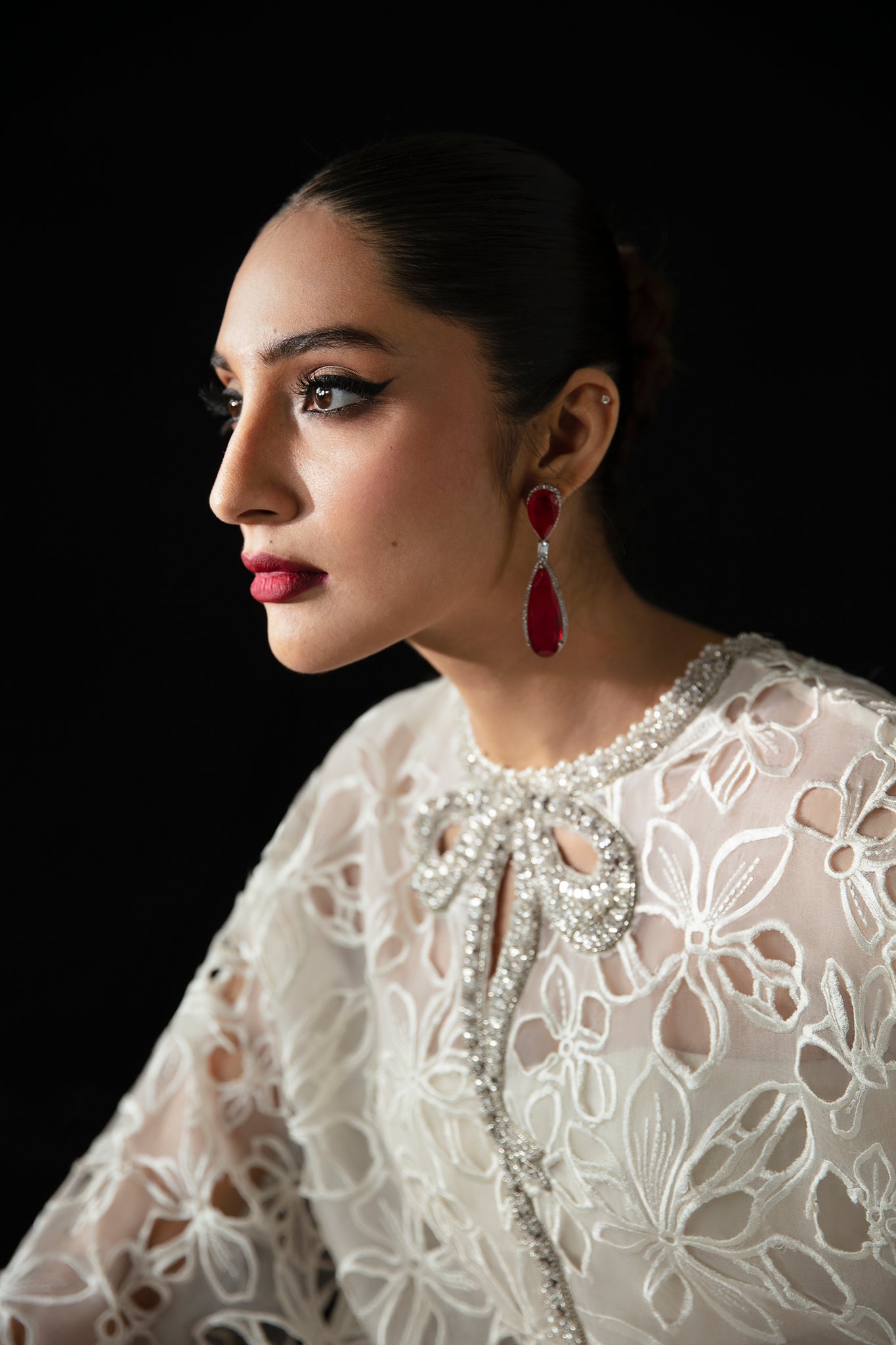 Pakistani Pearl White Laser-Cut Organza & Satin Salwar Kameez (2-Piece) - Image 6