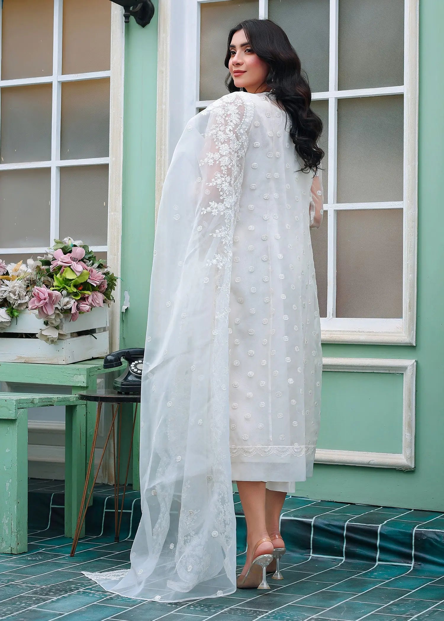 White Embroidered Organza 3-Piece Suit - Image 3