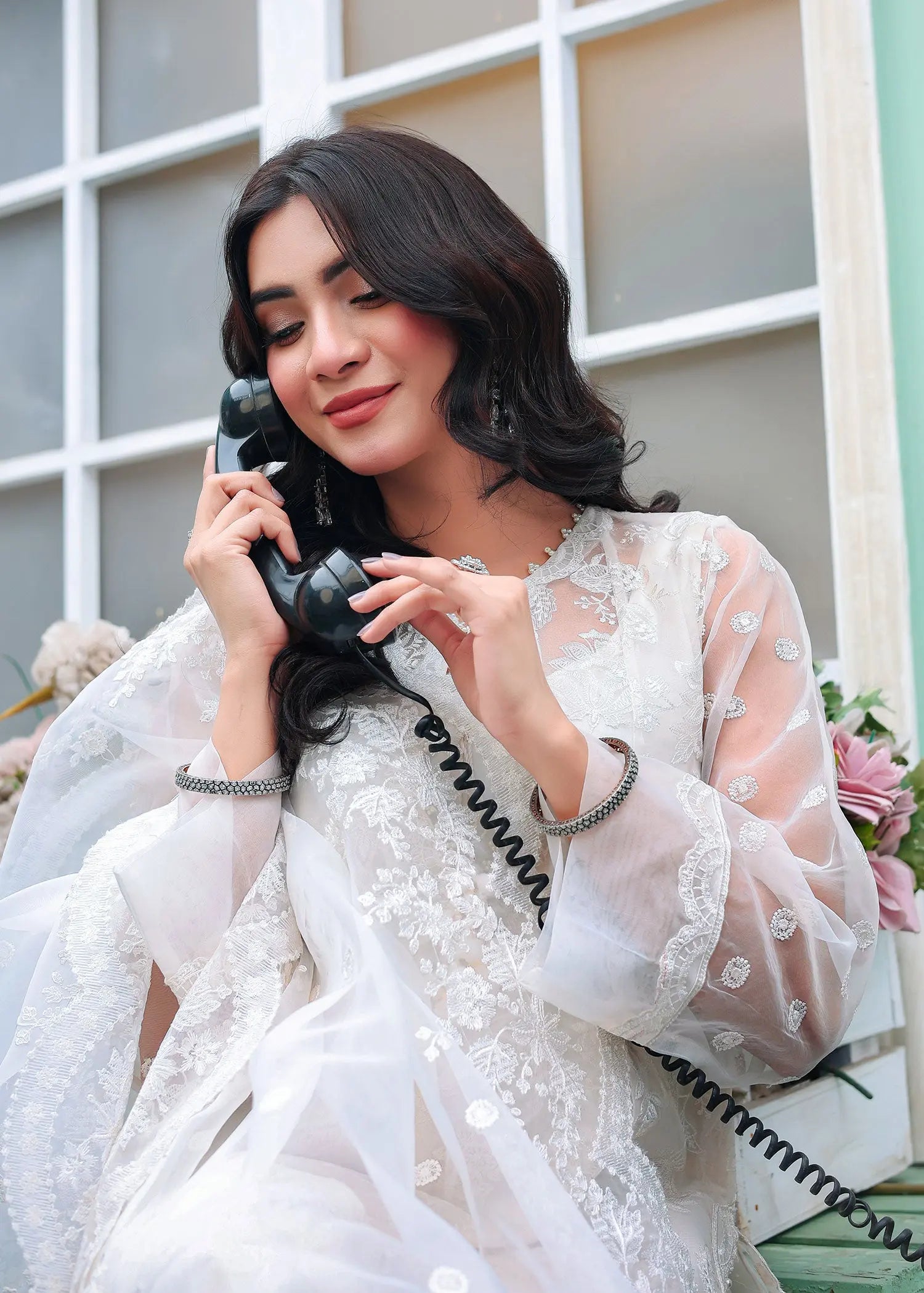 White Embroidered Organza 3-Piece Suit - Image 4