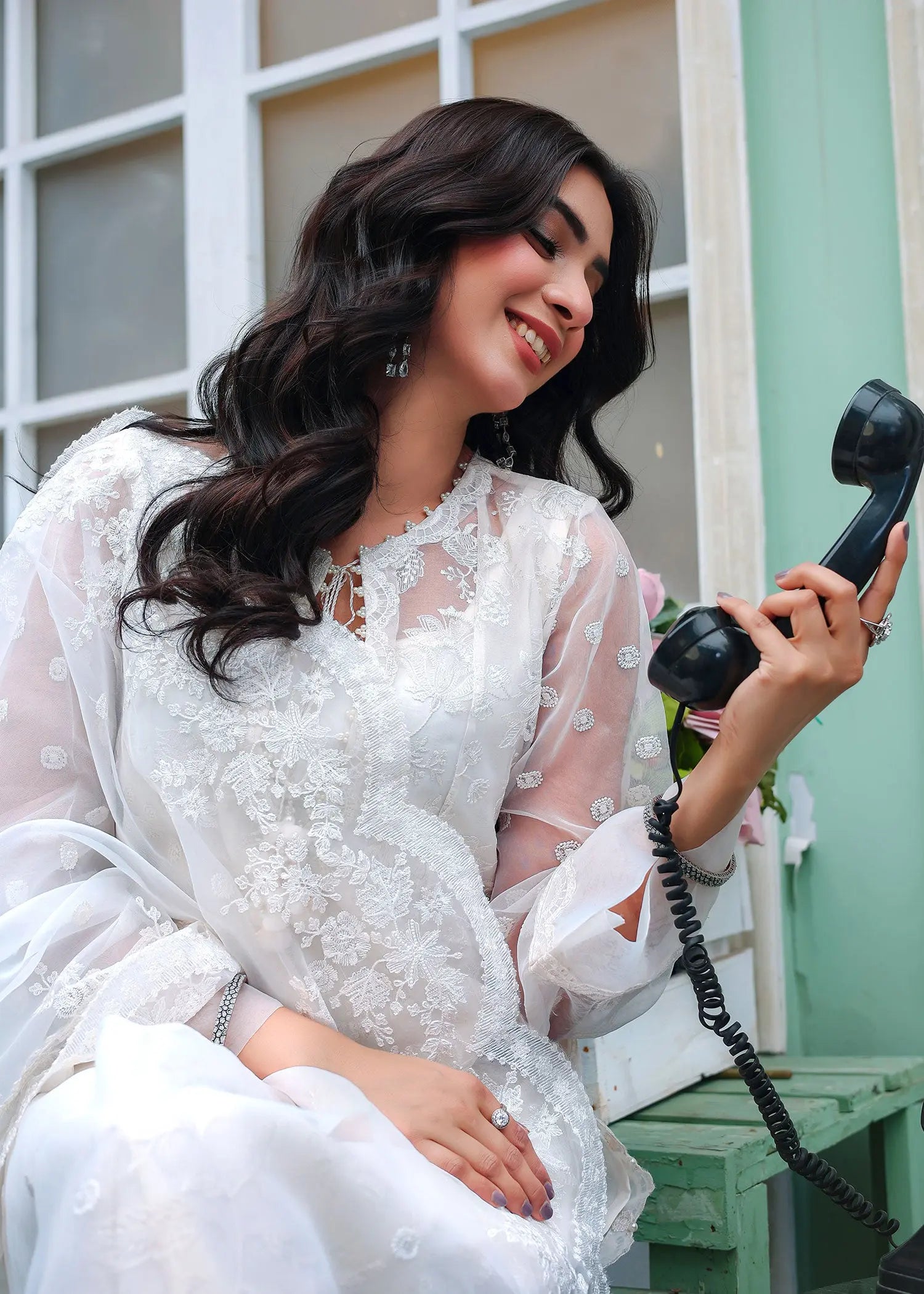 White Embroidered Organza 3-Piece Suit - Image 7