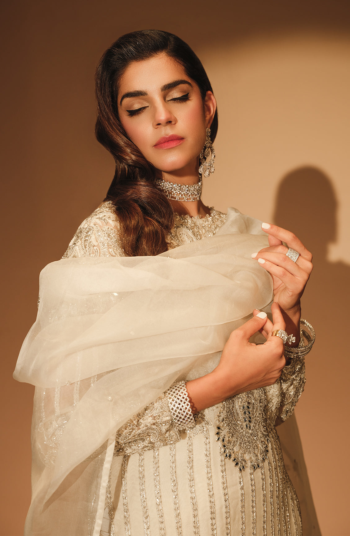 Pearl White Embroidered Organza Salwar Kameez (3-Piece) - Image 2