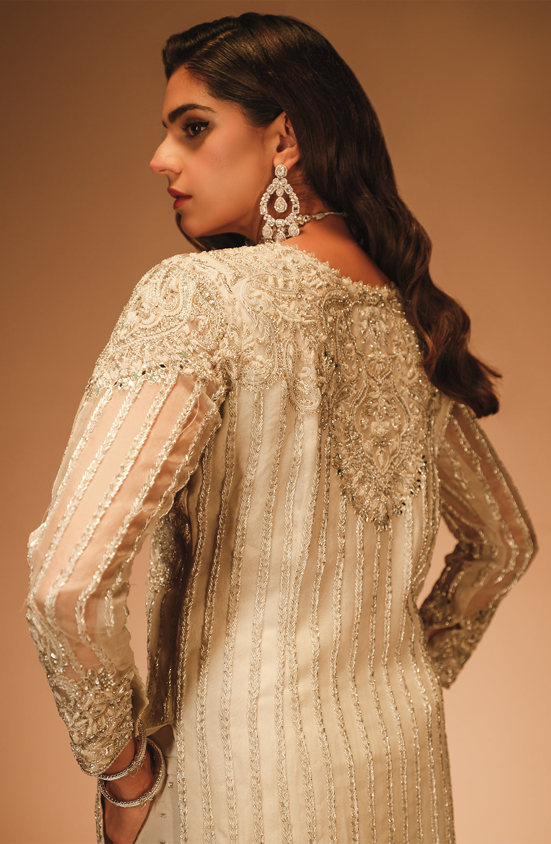 Pearl White Embroidered Organza Salwar Kameez (3-Piece) - Image 7