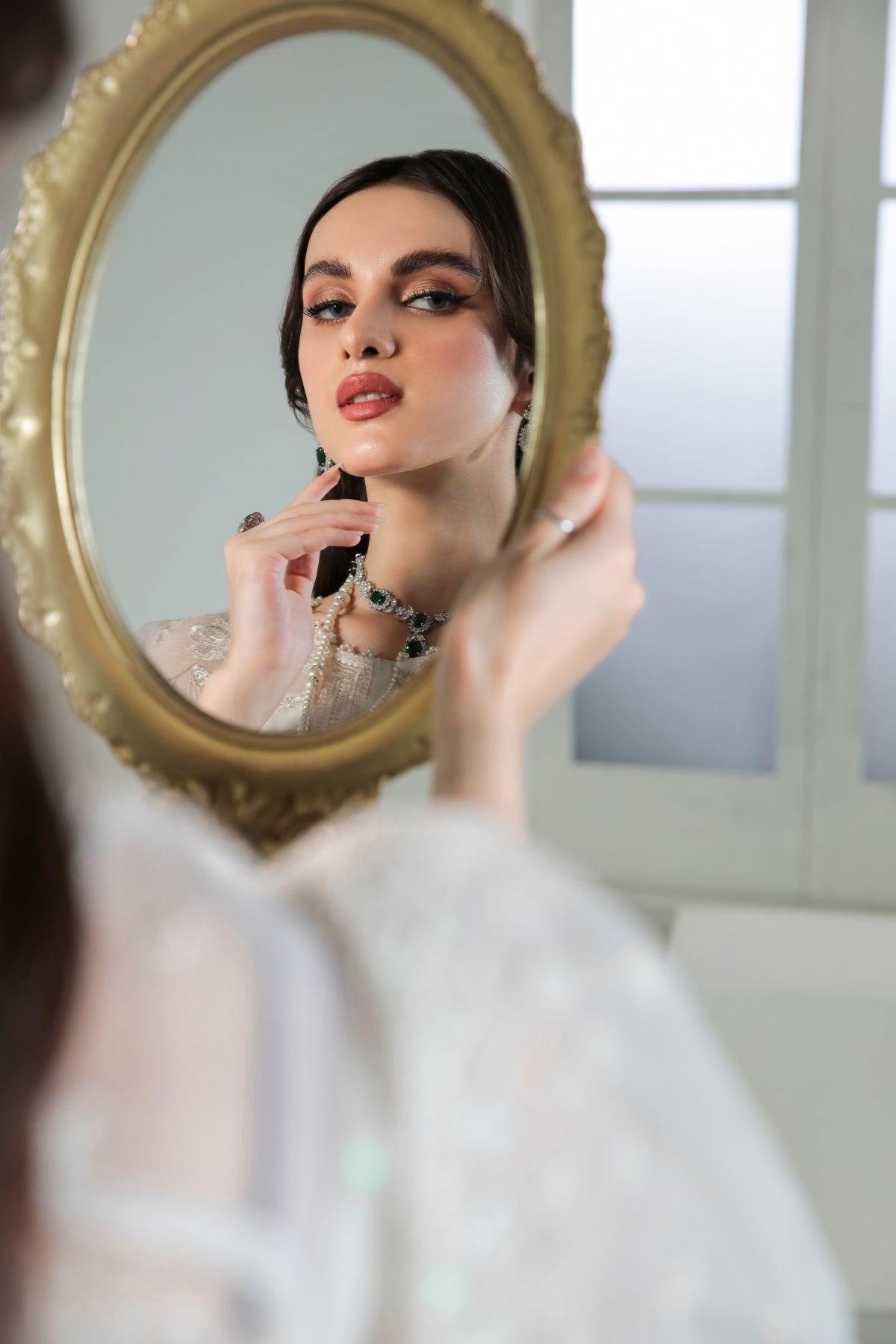 White Embroidered Organza Salwar Kameez (3-Piece) - Image 6