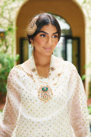 White Dabka Embroidered Raw Silk Salwar Kameez (3-Piece) - Image 3