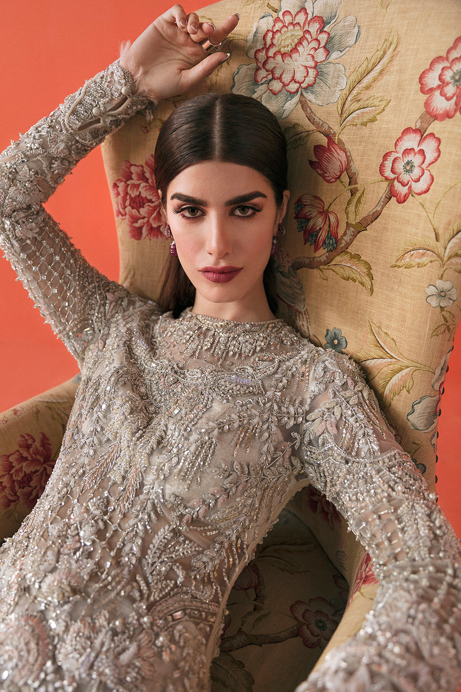 White Embroidered Net Pencil Shirt with Raw Silk Pants (2-Piece) - Image 2