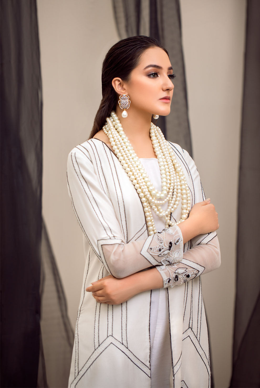 Black & White Embroidered Raw Silk Organza Jacket (3-Piece) - Image 3