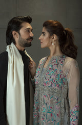 Pakistani White Resham Embroidered Net Jacket 3-Piece Set - Image 4