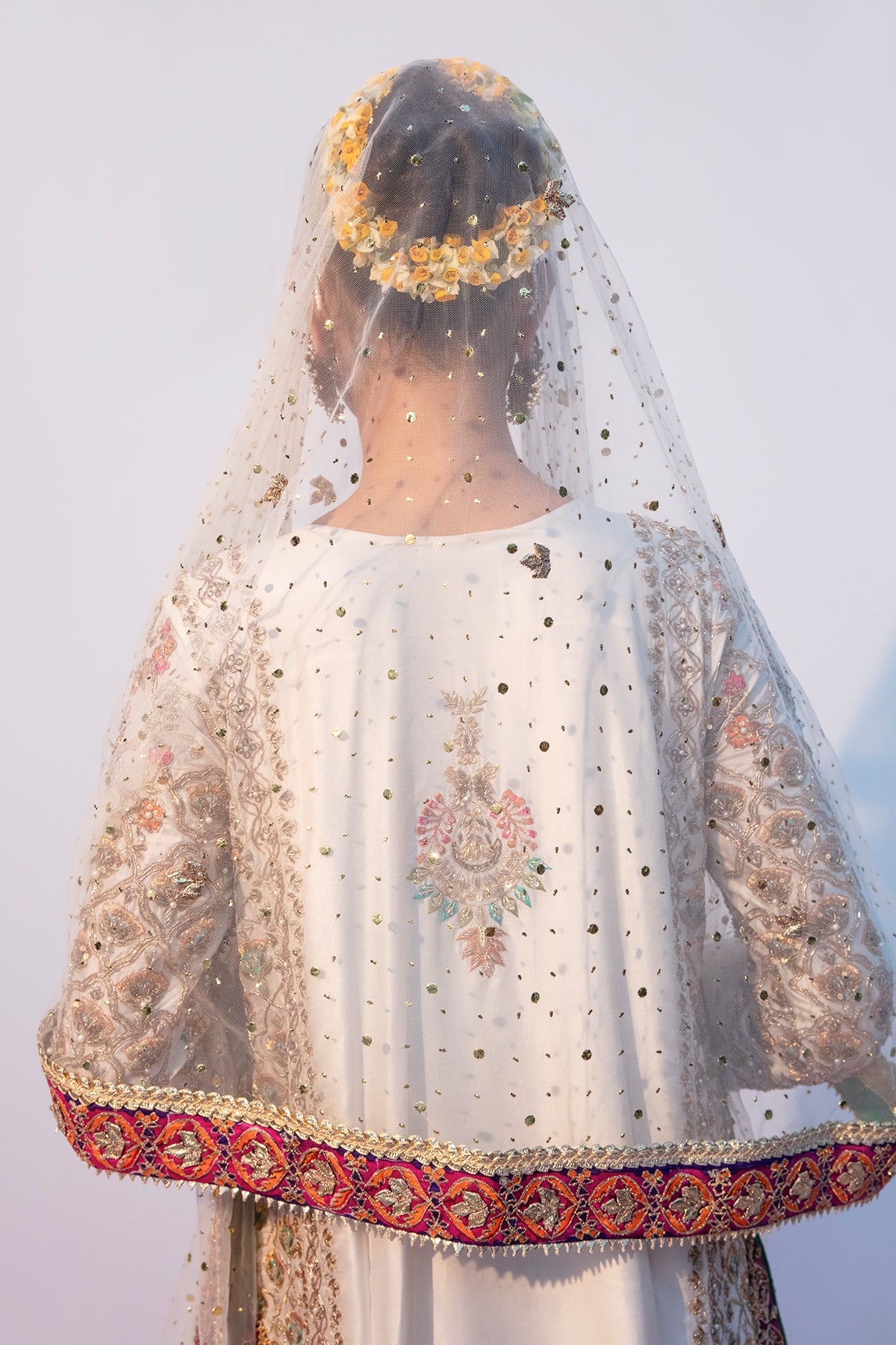 White Embellished Raw Silk Salwar Kameez (3-Piece) - Image 4