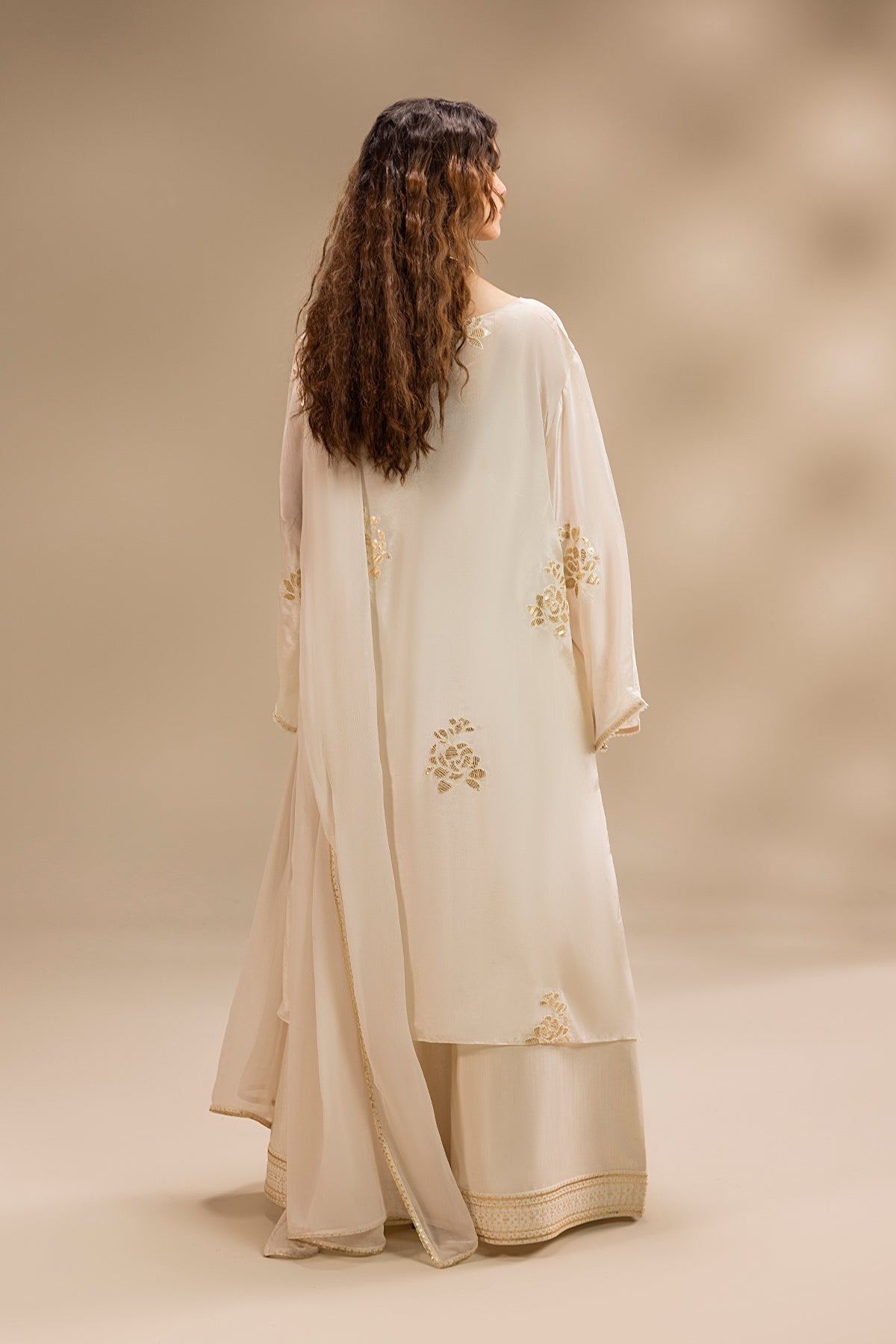 Pakistani Pearl White Embroidered Silk Salwar Kameez (3-Piece) - Image 10