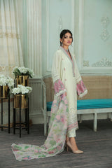 Pearl White Embroidered Korean Raw Silk Suit (3-Piece) - Image 4