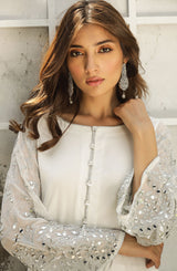 White Silver Tilla Raw Silk Salwar Kameez (2-Piece) - Image 2