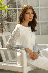 White Silver Tilla Raw Silk Salwar Kameez (2-Piece) - Image 6